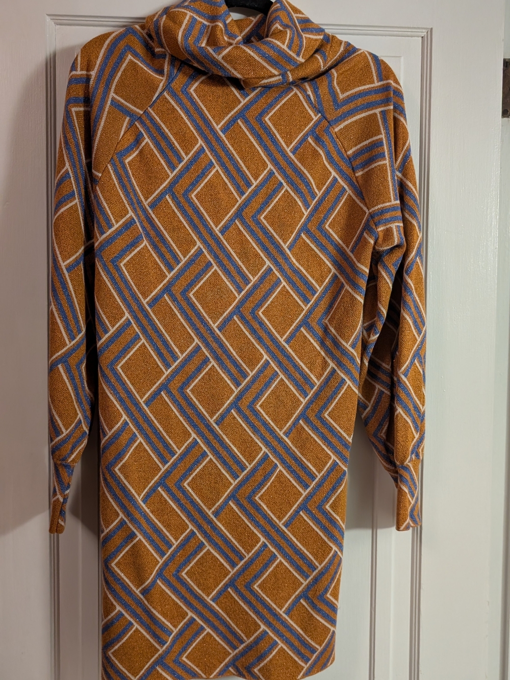 Forever 21 Mustard and Blue Geometric Turtleneck Dress